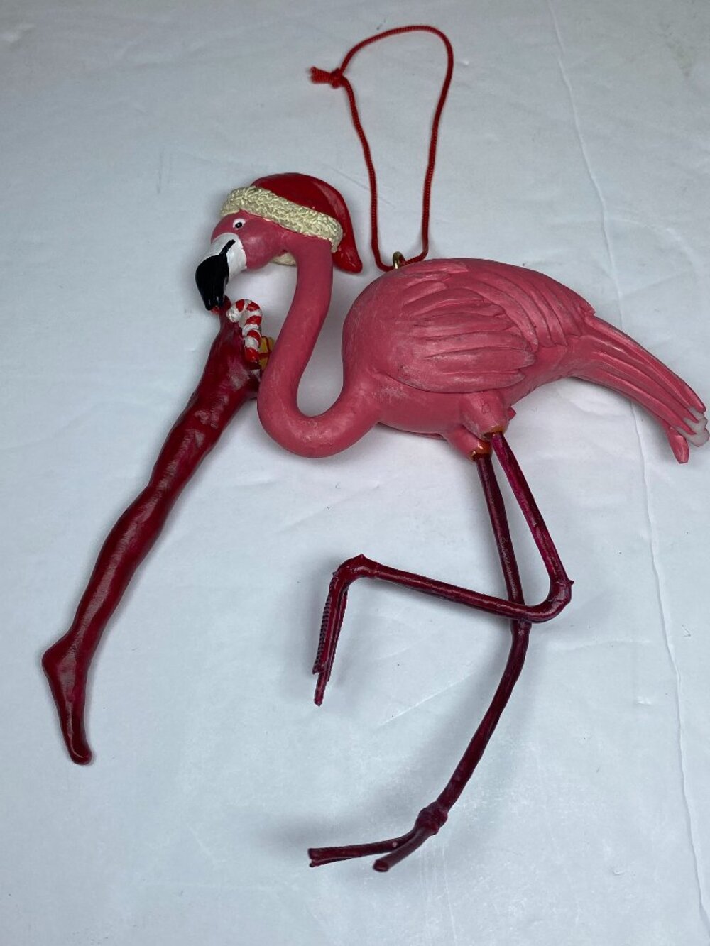 Whimsical Pink Flamingo Ornament Santa Hat & Stocking  Coastal Christmas Decor